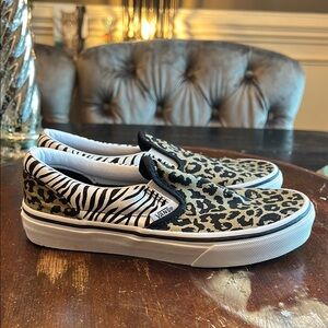 Vans Animal Print Slip-On Sneakers size 3